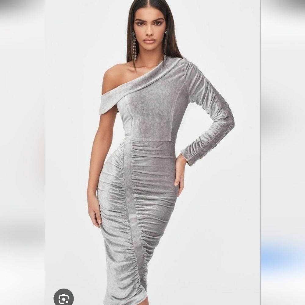 Lavish Alice Metallic Silver One-Shoulder Dress